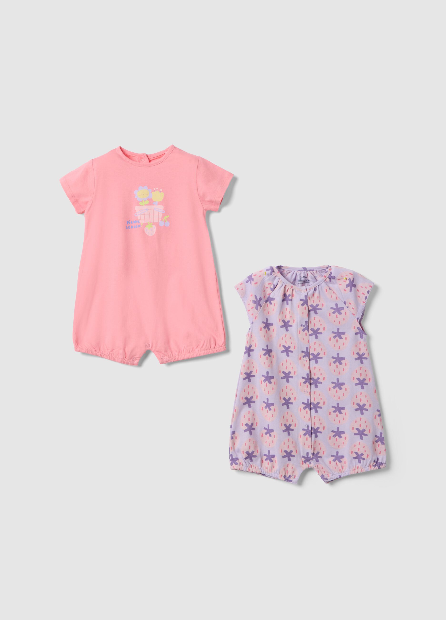 Set of two colourful cotton baby rompers with prints