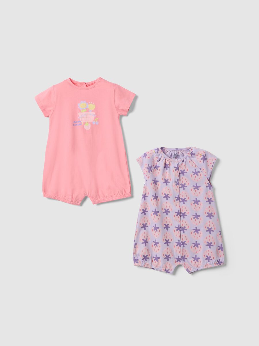 Set of two colourful cotton baby rompers with prints_0