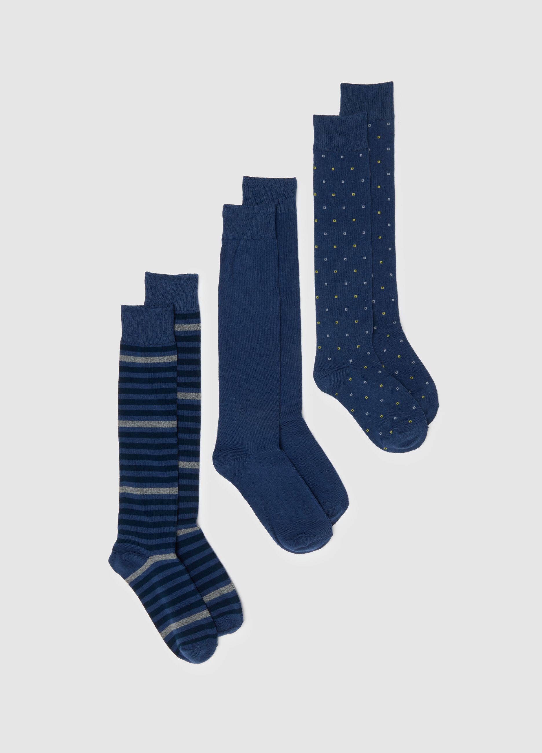 Multicolour stretch cotton long socks tripack