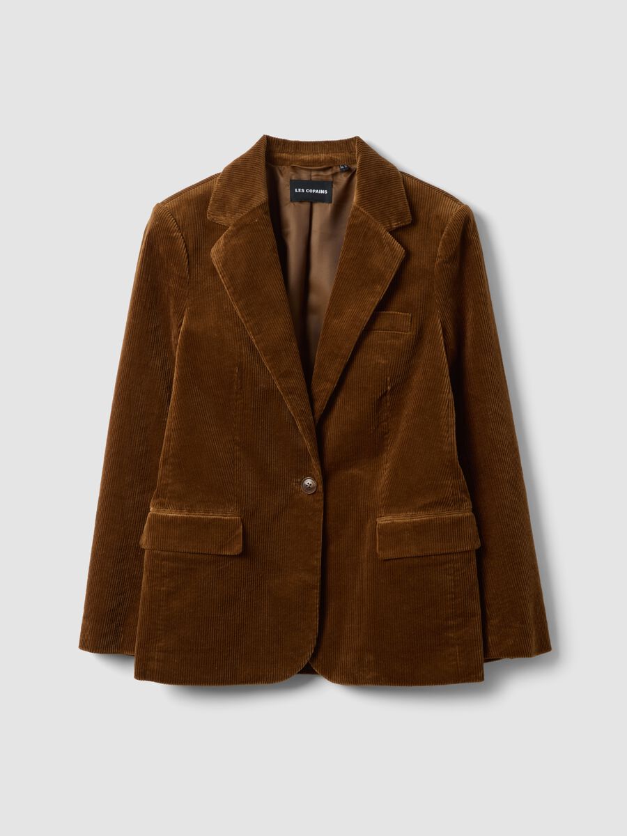 Brown stretch-cotton blazer with ribbed lining and classic lapels_0