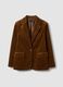 Brown stretch-cotton blazer with ribbed lining and classic lapels_0