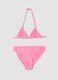Pink triangle bikini in stretch fabric with frills_0