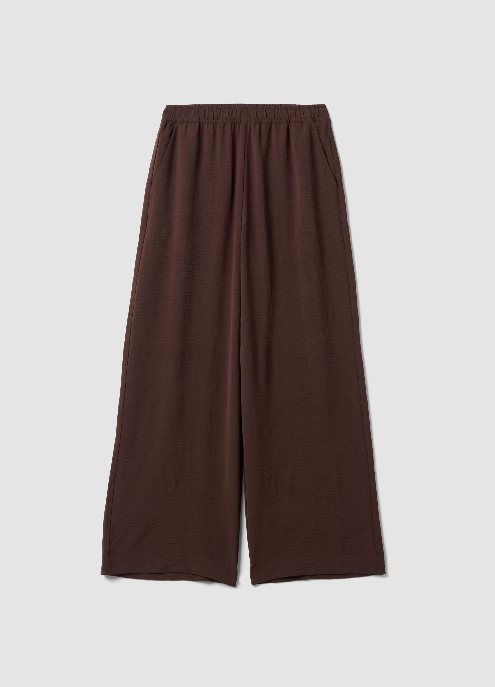 Brown wide-leg trousers with elasticated waistband