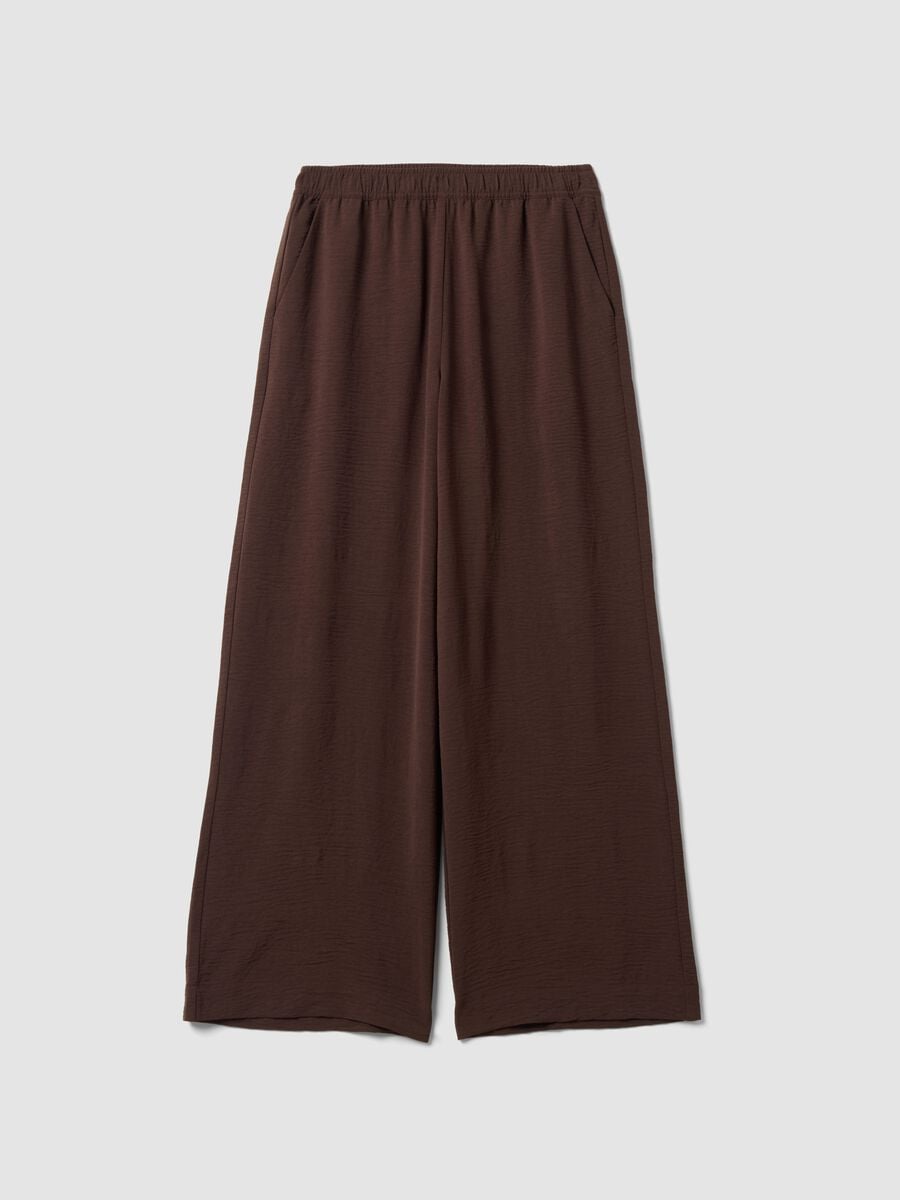Brown wide-leg trousers with elasticated waistband_4