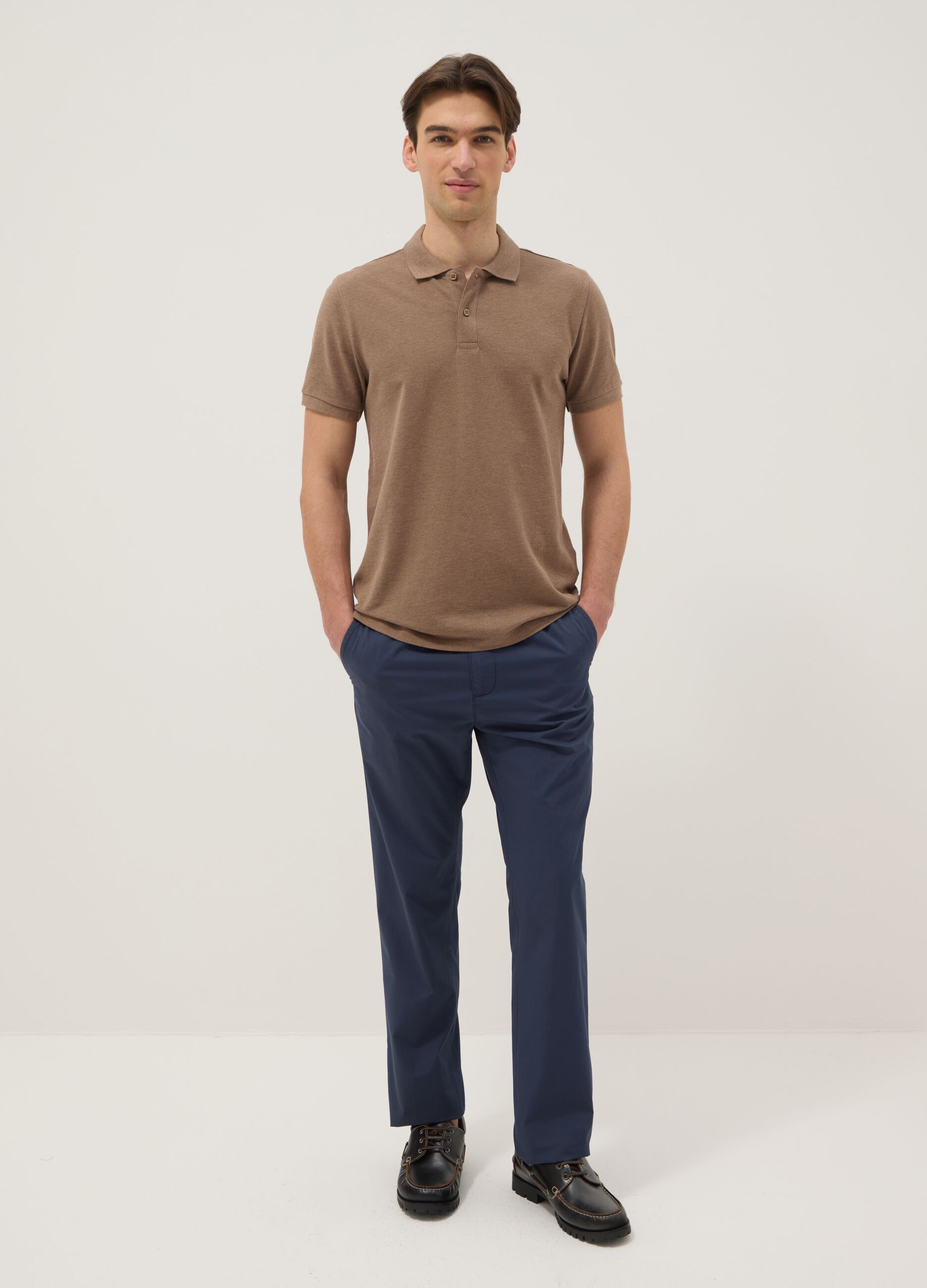 Beige chino trousers in pure blue cotton, regular fit