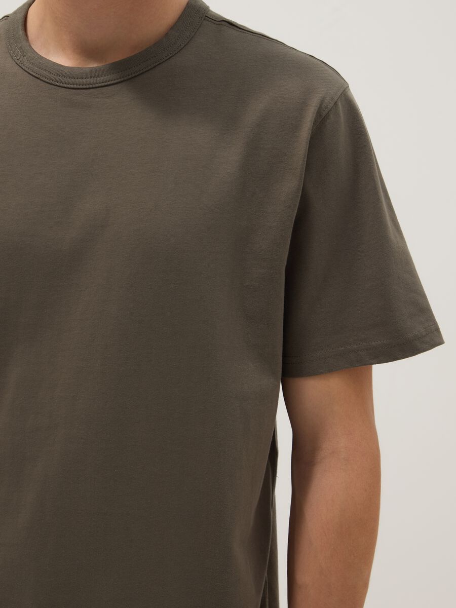 Green relaxed fit crew neck pure cotton t-shirt_3