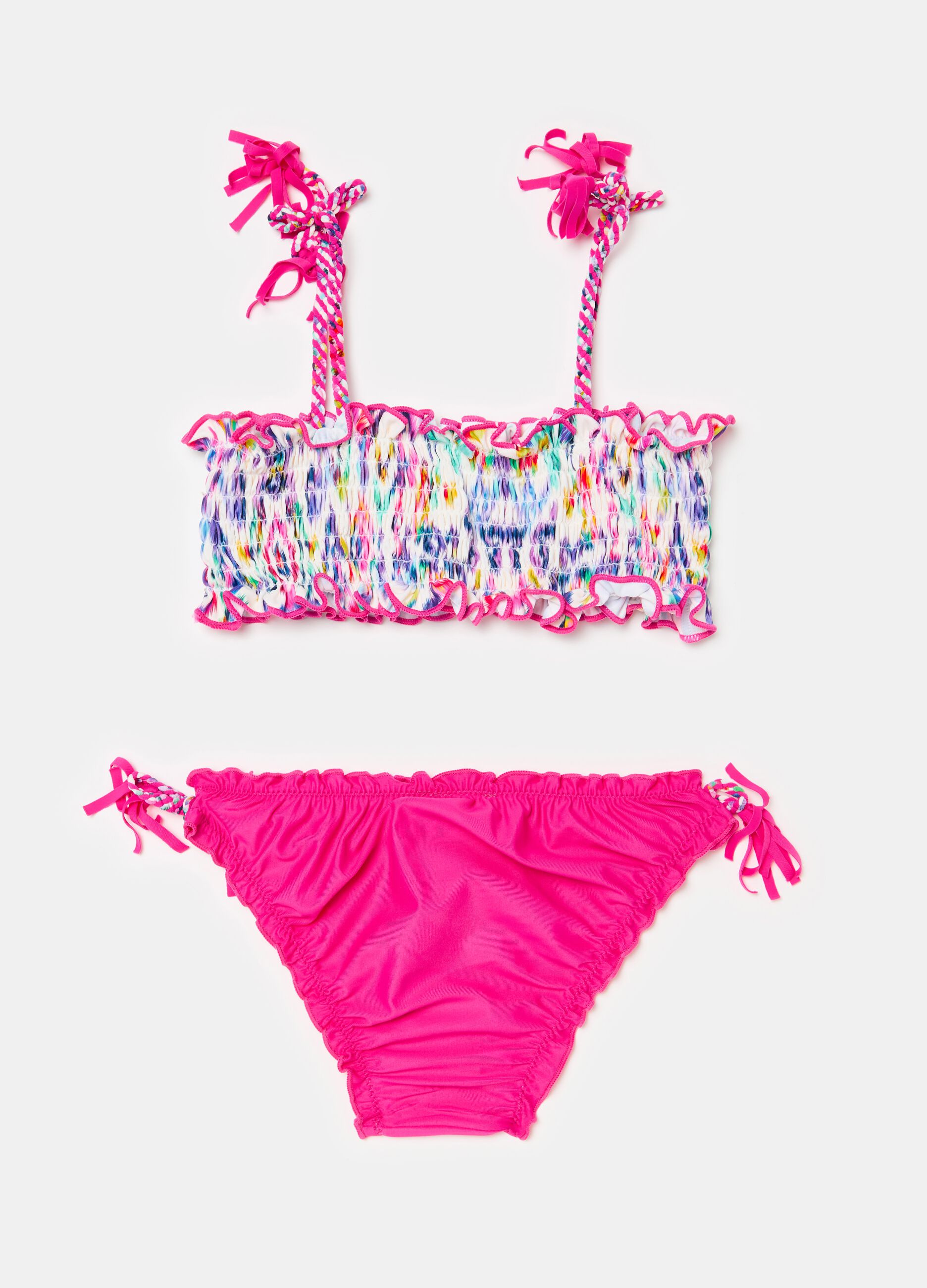 Bikini with tie-dye pattern and tassels