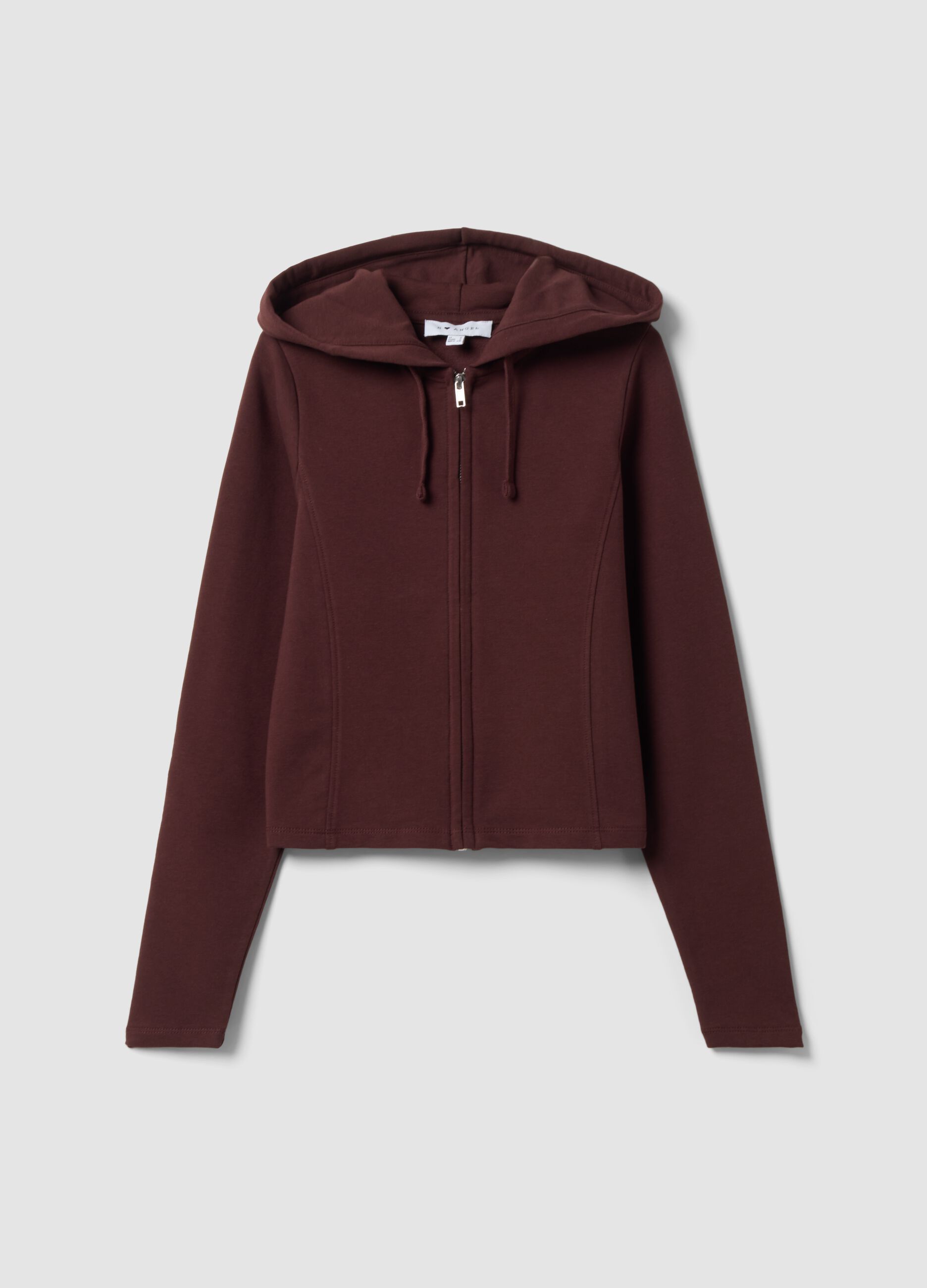 Brown full-zip hoodie in pure cotton with fitted cut