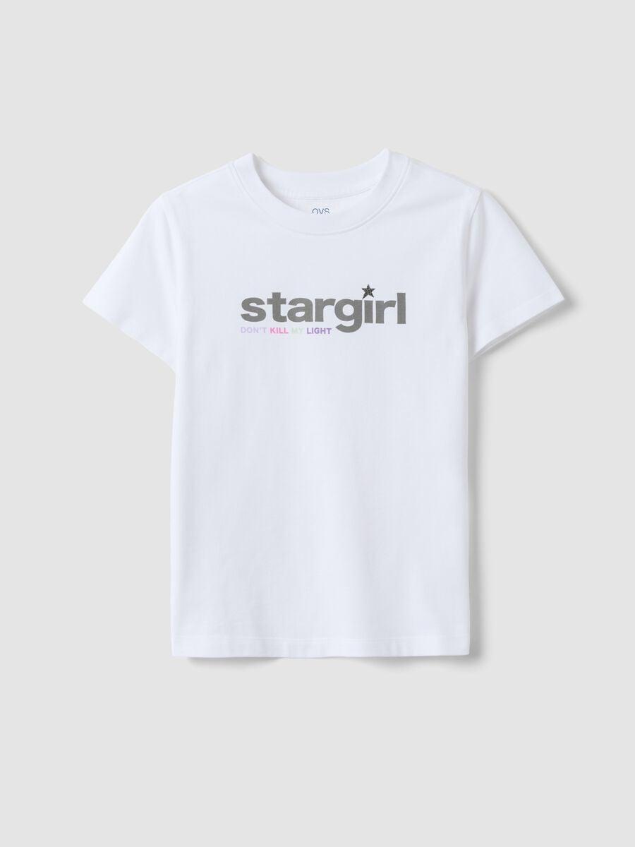 Wei&szlig;es T-Shirt aus reiner Bio-Baumwolle mit &bdquo;Stargirl&ldquo;-Print f&uuml;r M&auml;dchen_0