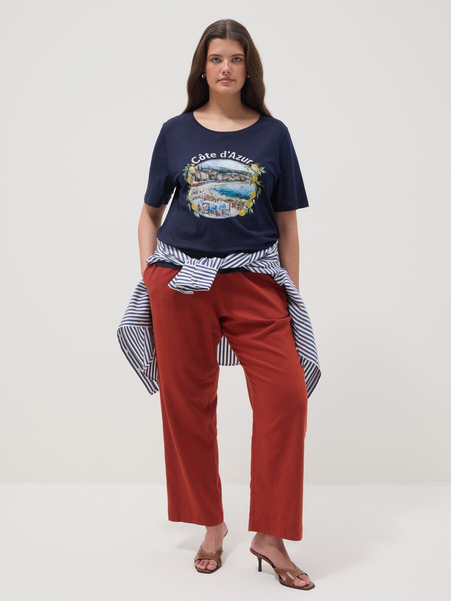 Blaue T-Shirt aus reiner Baumwolle, regul&auml;re Passform mit Druck_2