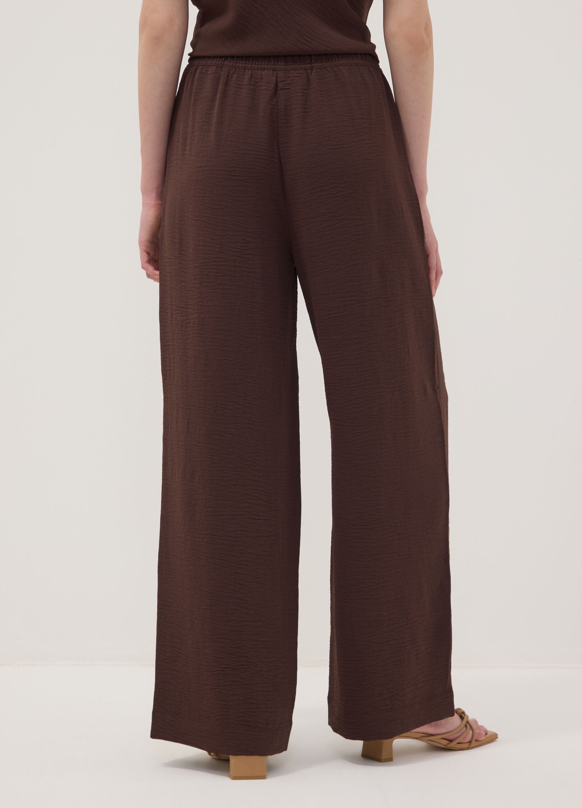 Brown wide-leg trousers with elasticated waistband