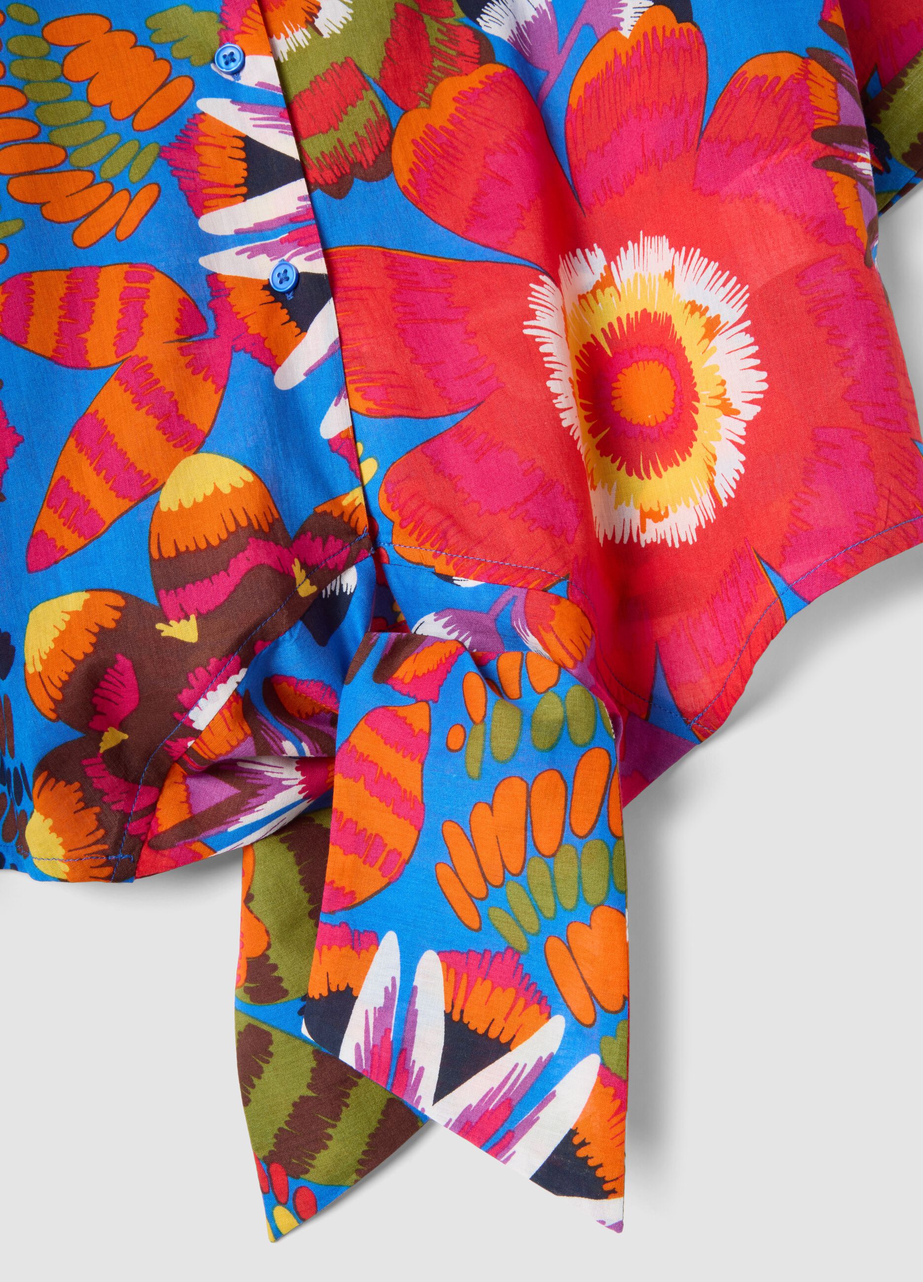 Camisa crop multicolor de algod&oacute;n puro