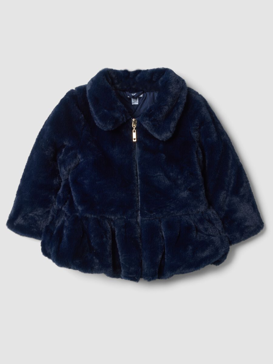 Giacca blu imbottita effetto peluche con zip_0