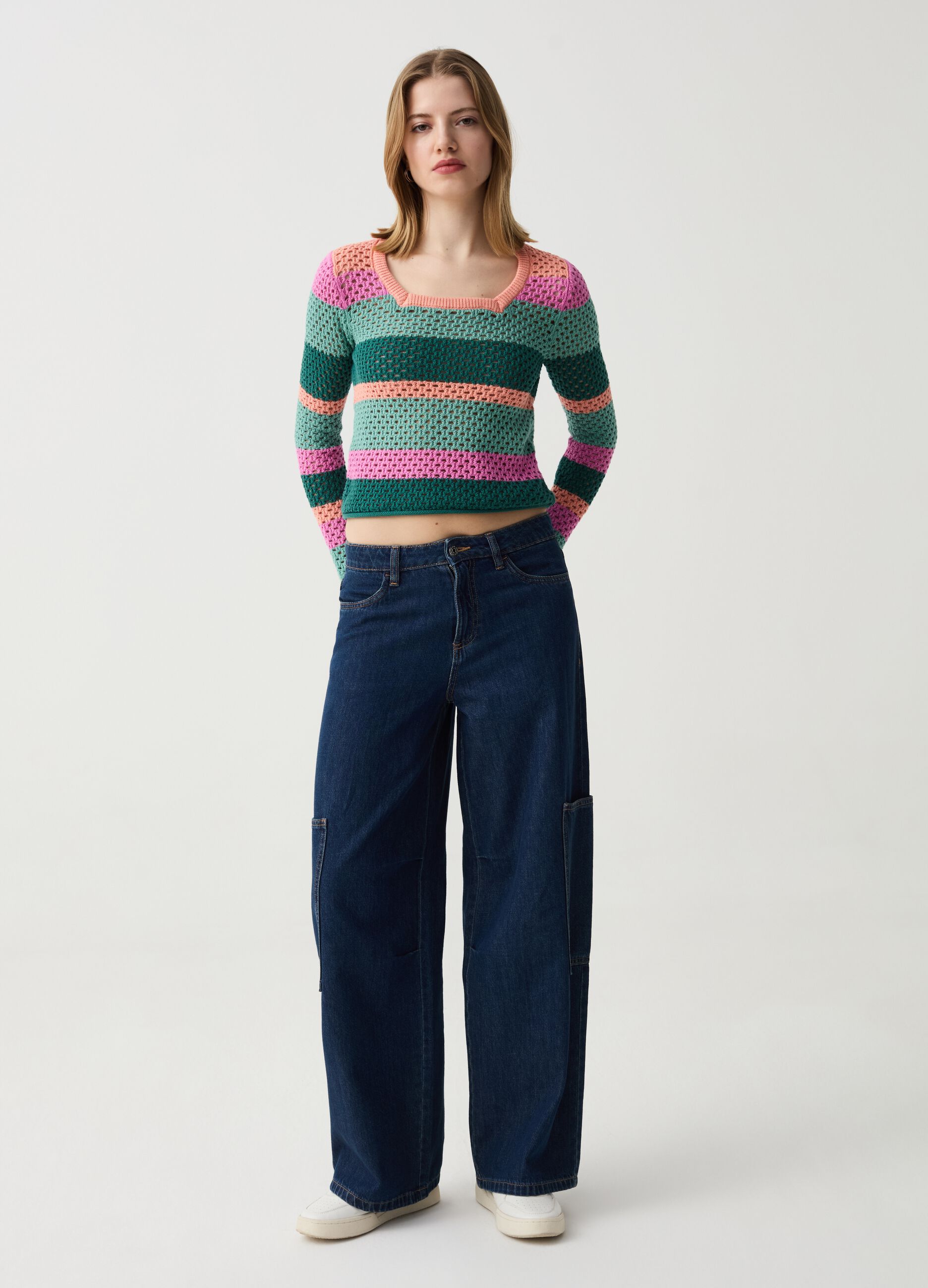 Pullover crochet a righe multicolor