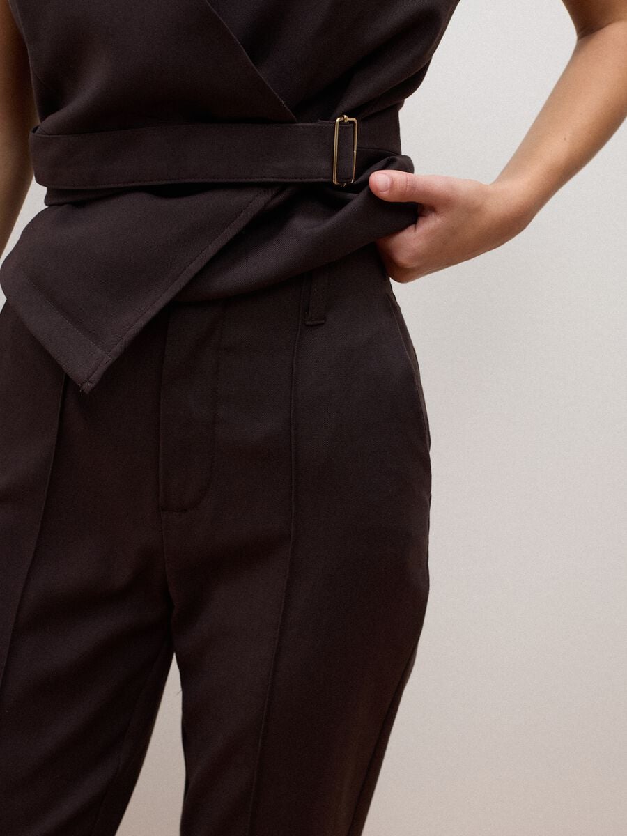 Brown Flared Formal Trousers in Stretch Viscose_2