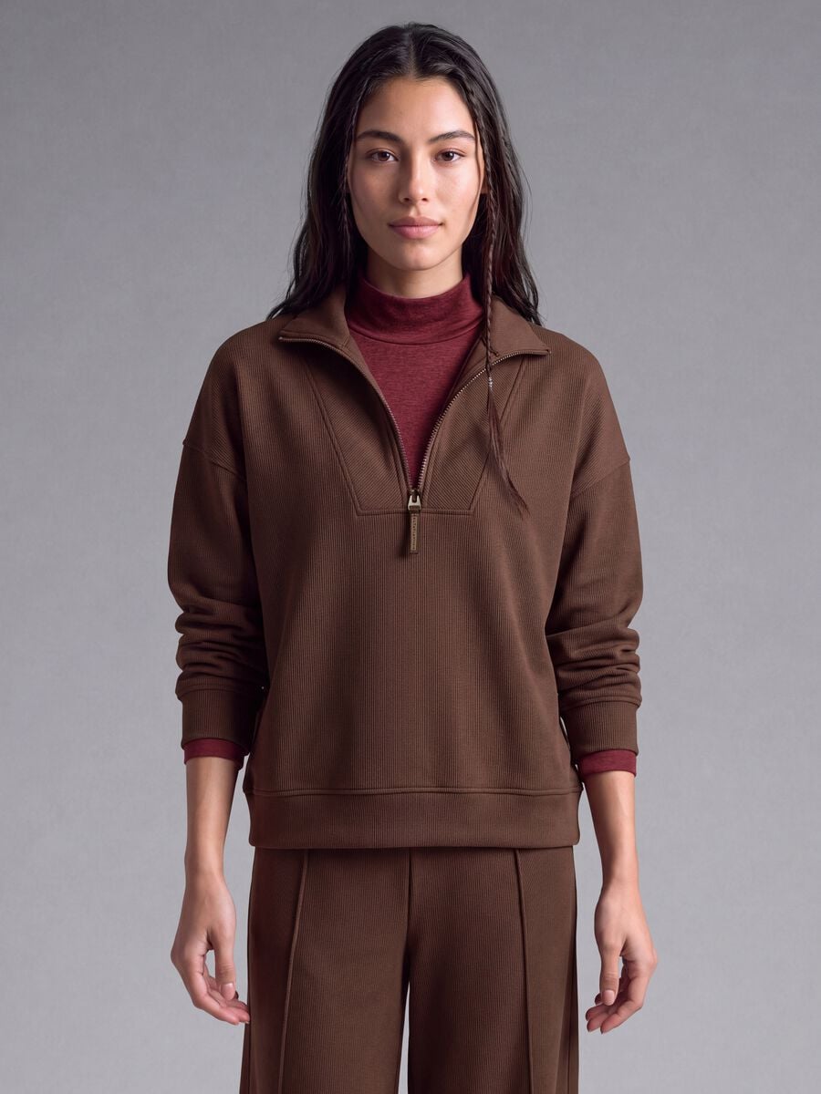 Brown stretch modal crew-neck sweatshirt ALTAVIA STUDIO_0