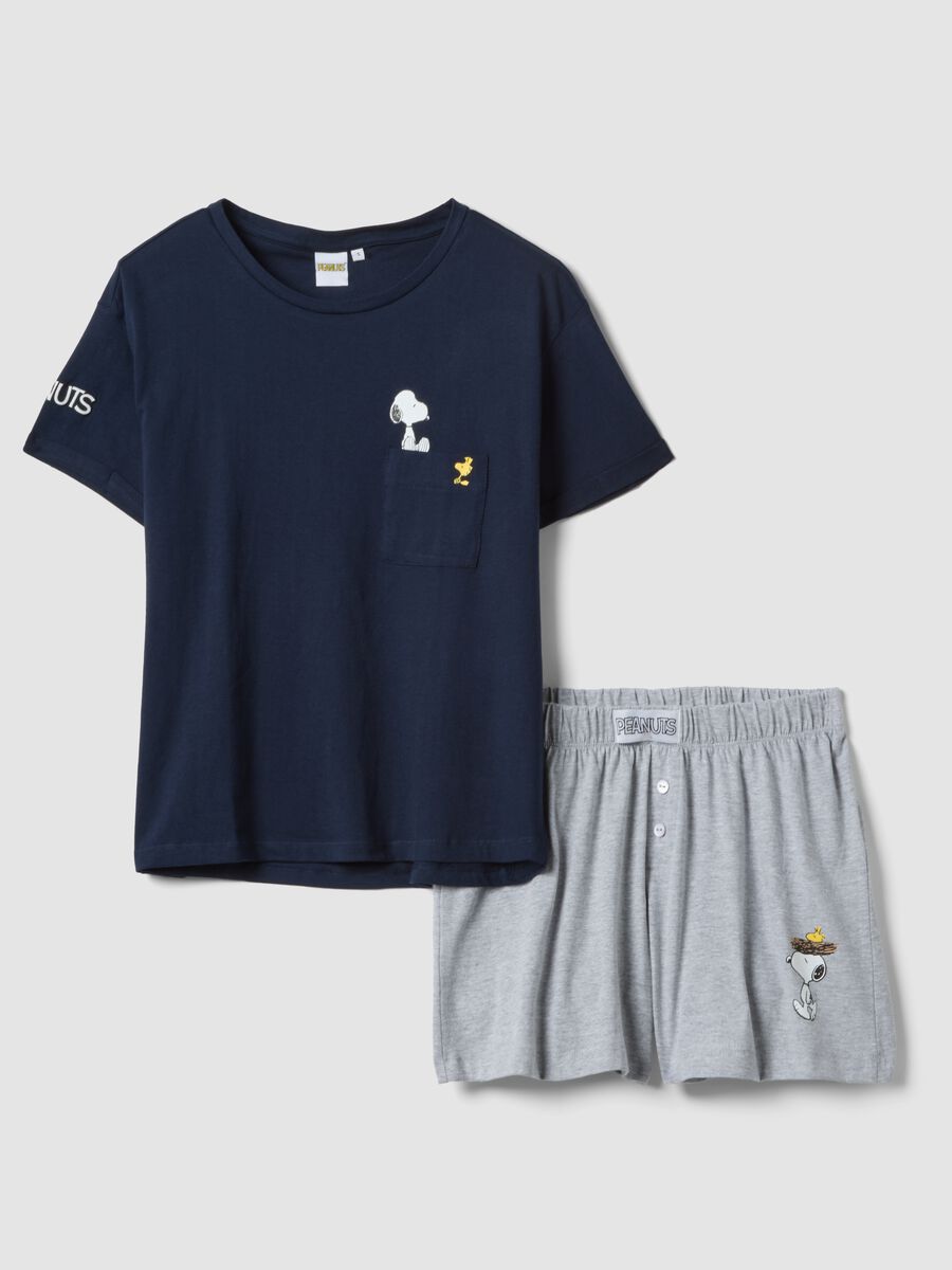 Pyjama court bleu et gris en pur coton avec imprim&eacute; Peanuts_4