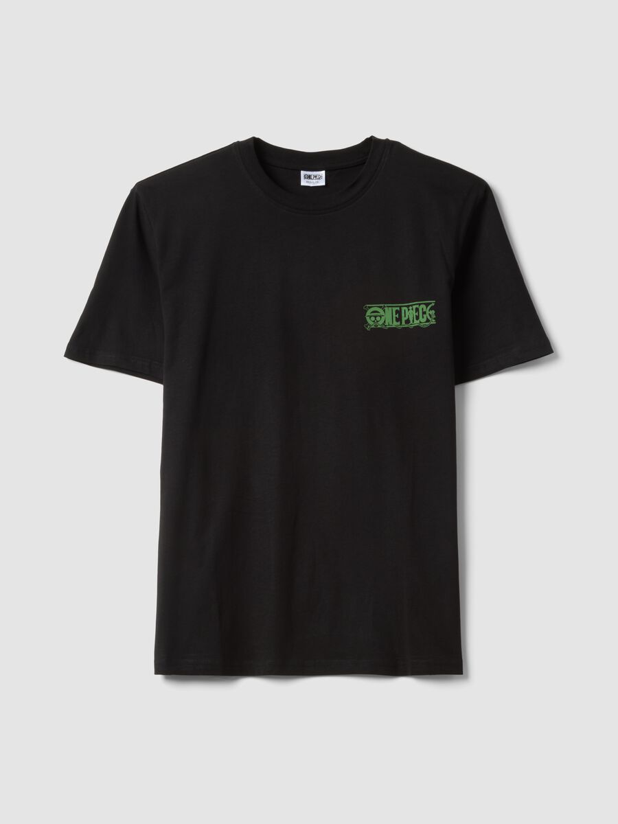 Schwarzes T-Shirt mit One Piece-Print aus reiner Baumwolle, Relaxed Fit_0
