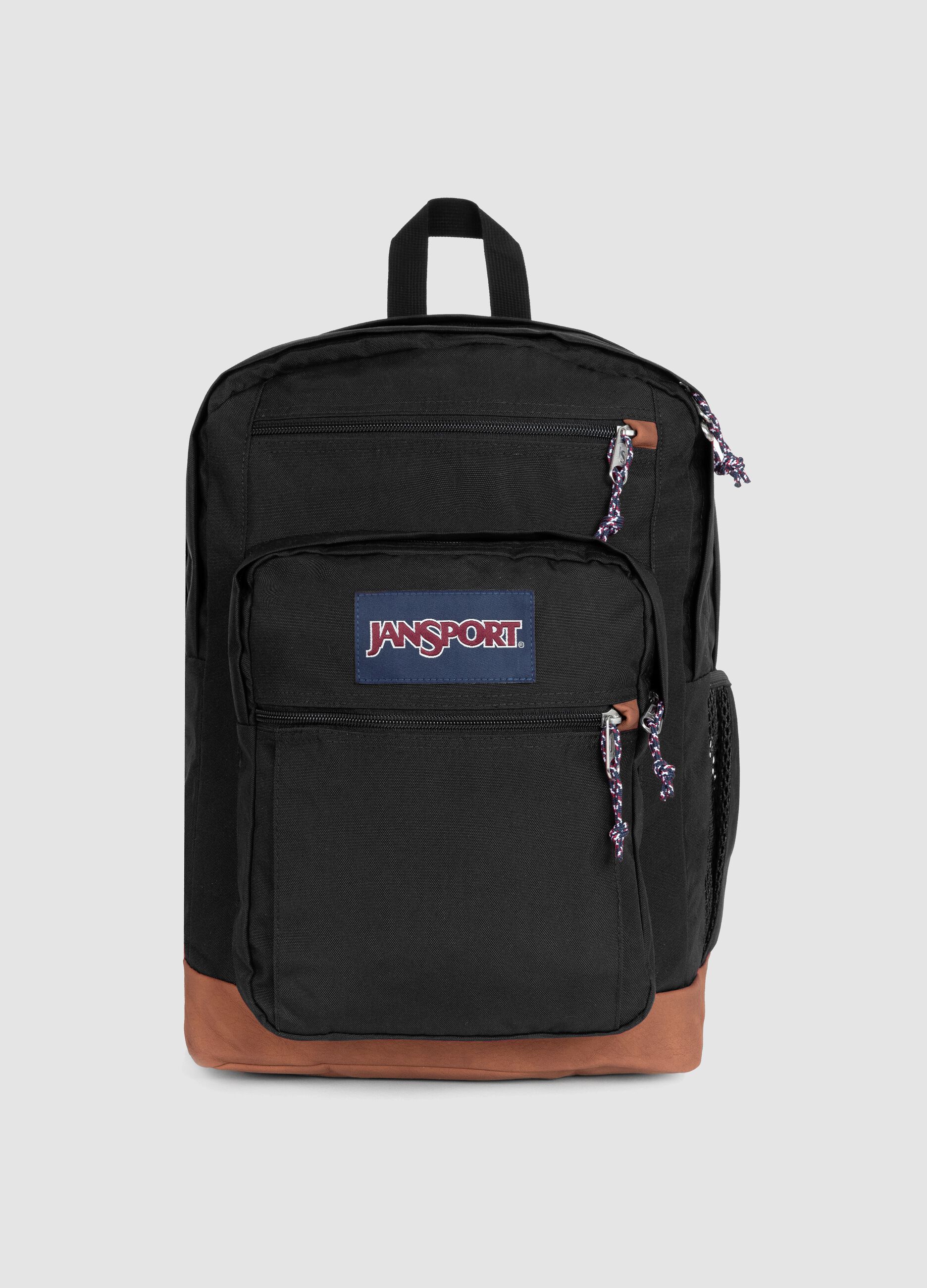 Zaino nero con fondo marrone e tasche esterne