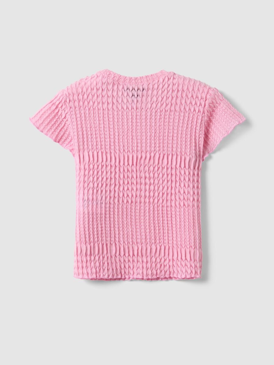 Pink short-sleeve girls' T-shirt regular fit with mesh texture_4