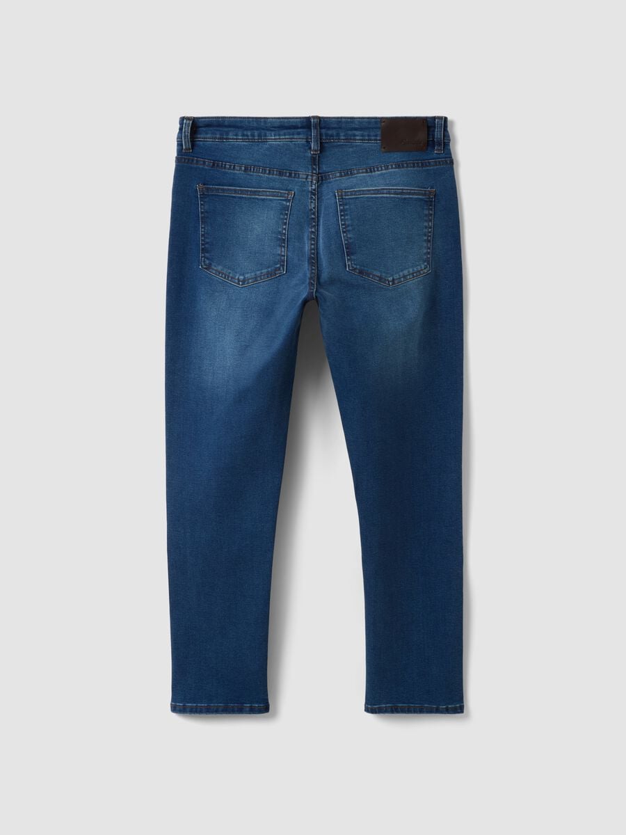 Blue stretch cotton slim tapered jeans_2