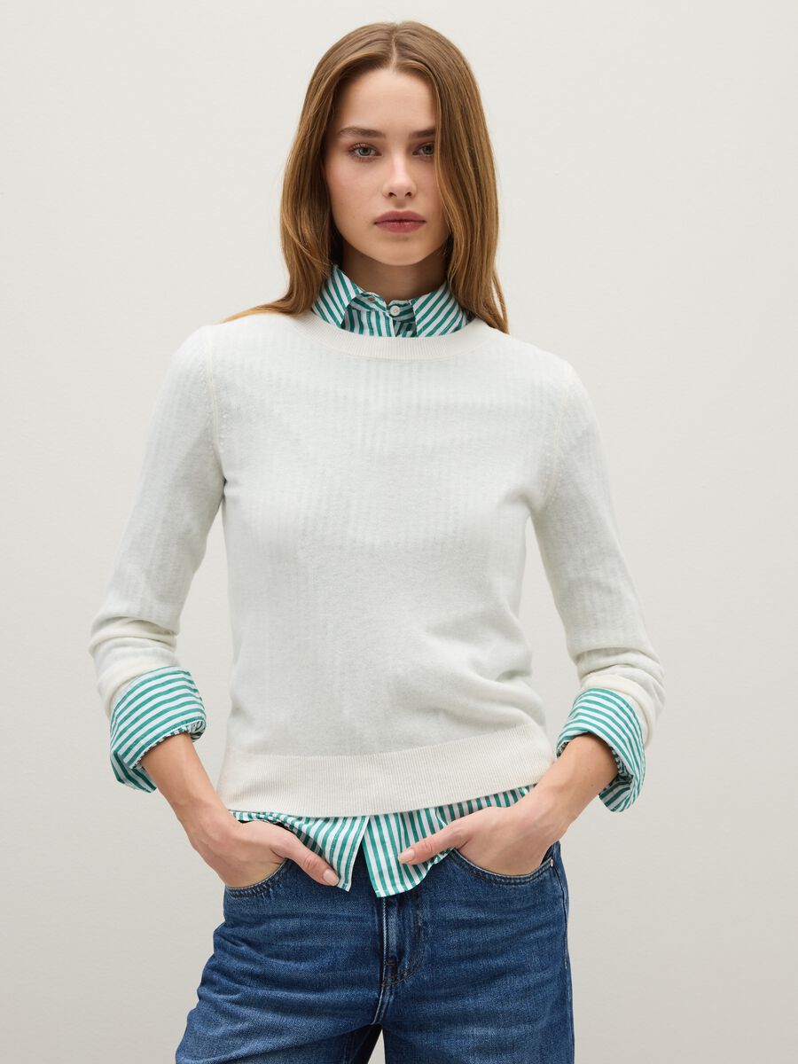 White pure wool regular fit jumper_1
