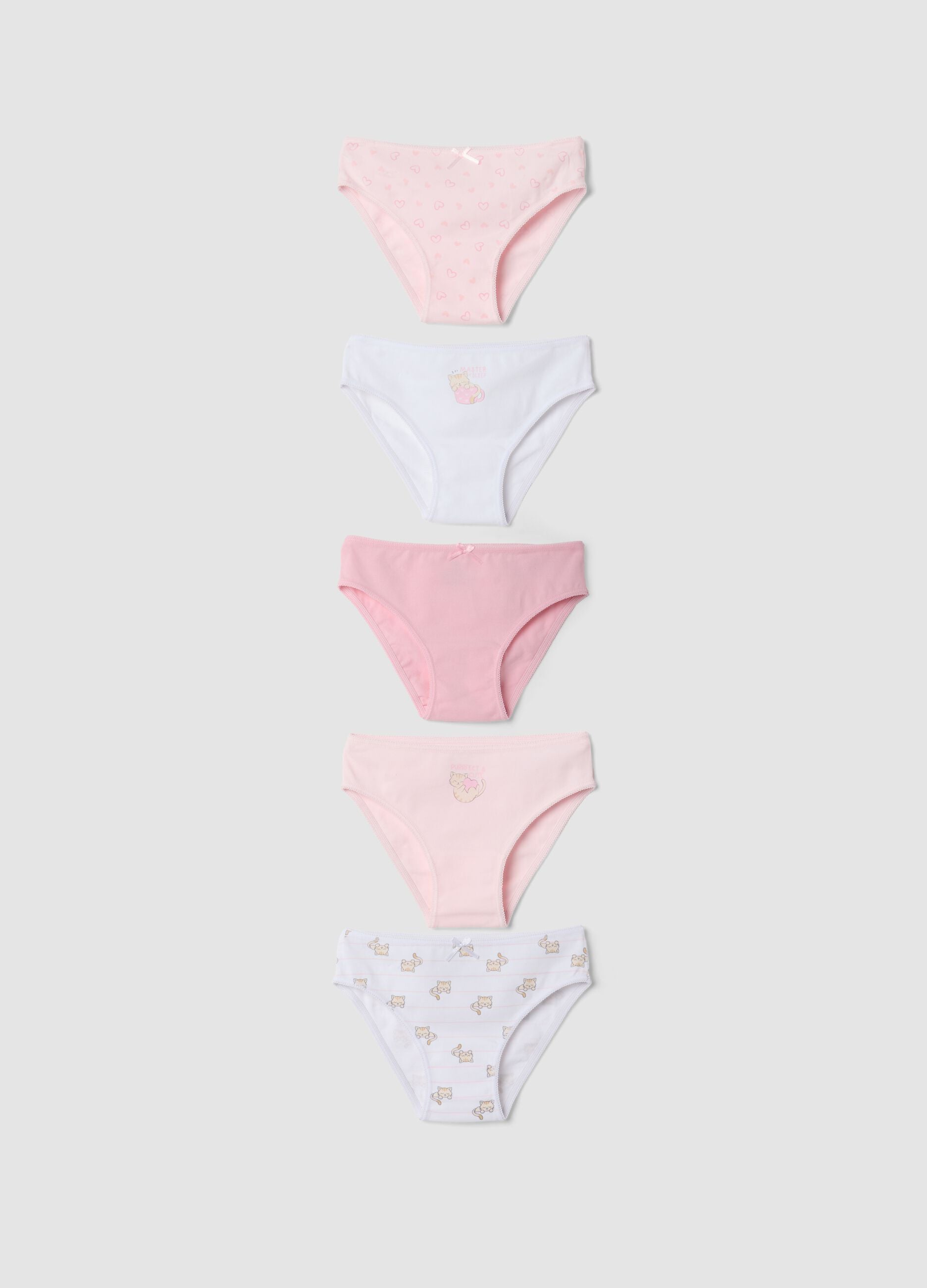 Multipack di cinque slip rosa e bianchi in cotone organico elasticizzato