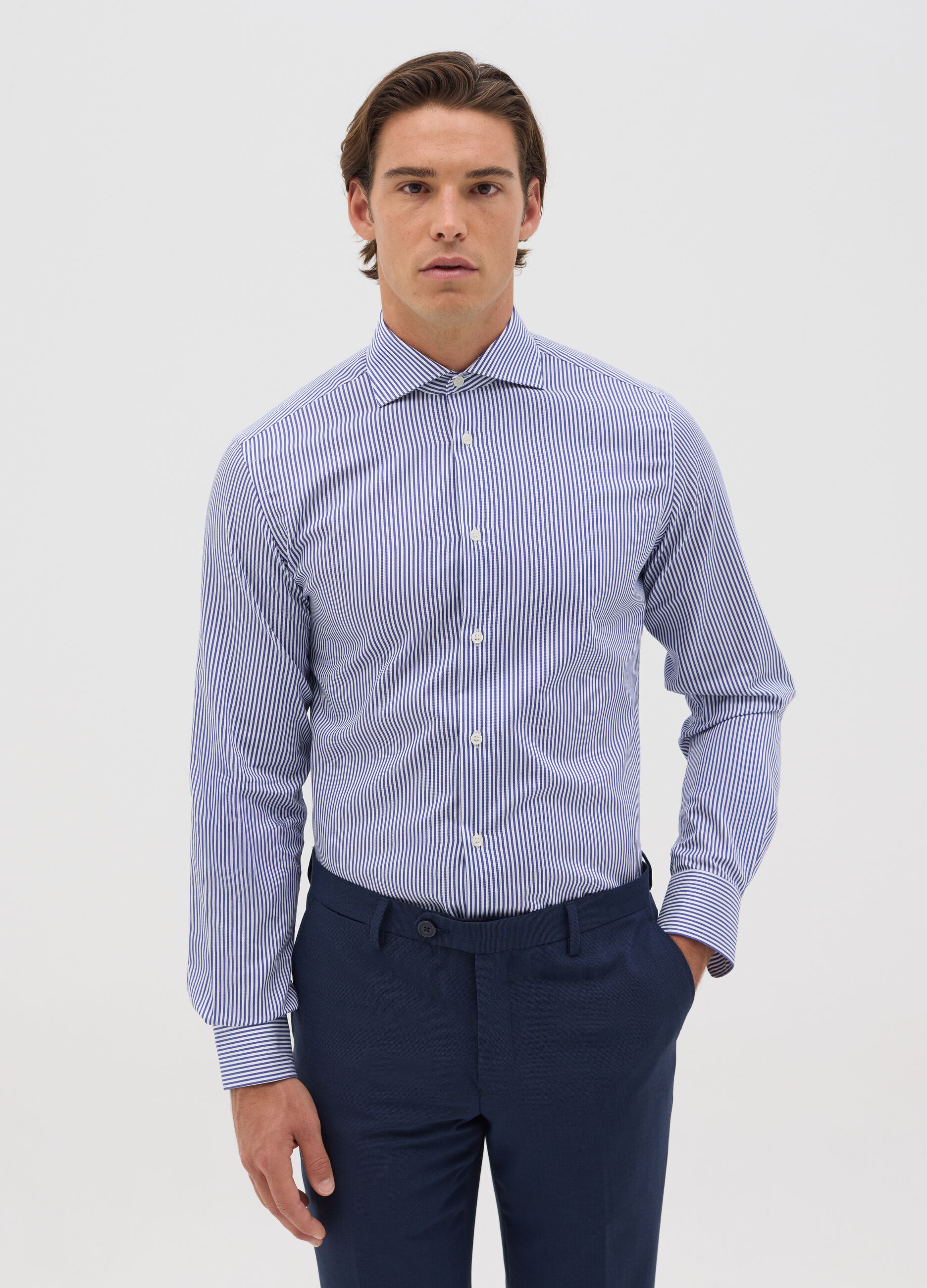 Slim-fit striped easy-iron shirt