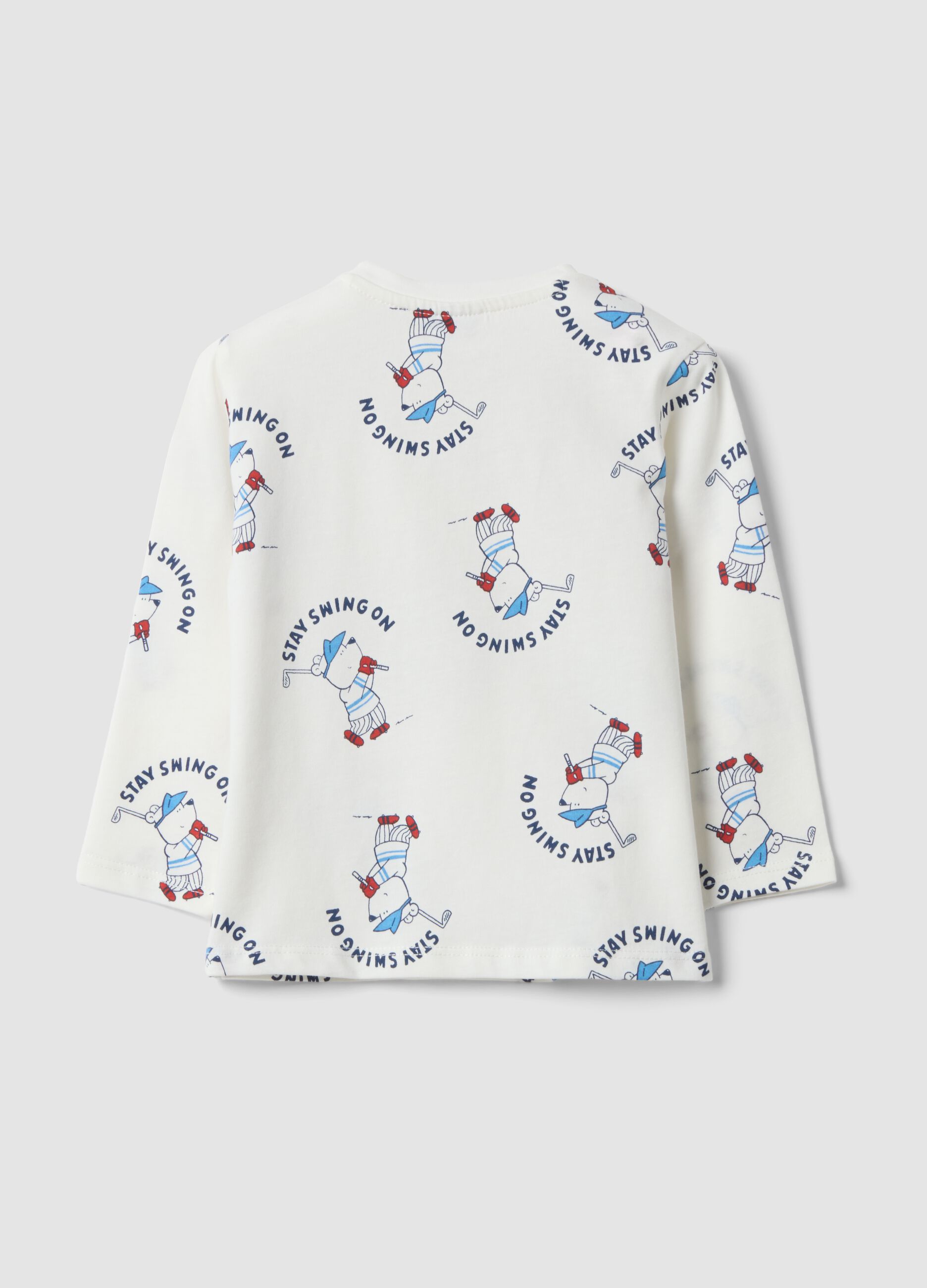 White pure organic cotton T-shirt with teddy bear print