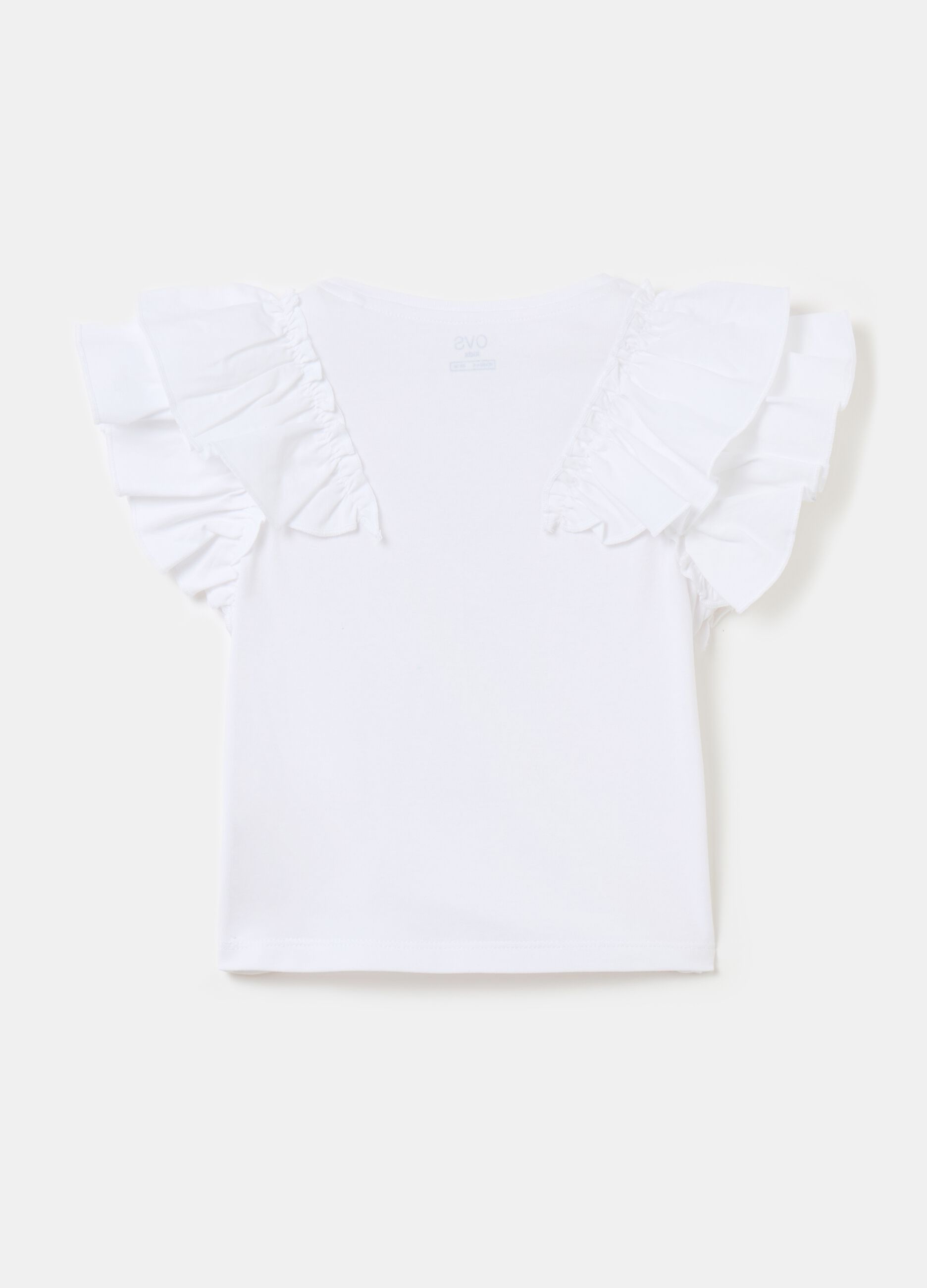 Stretch cotton T-shirt with ruffles