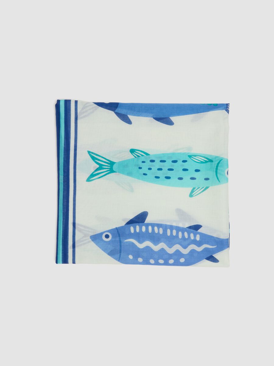 Blue pure cotton pareo with nautical print_1
