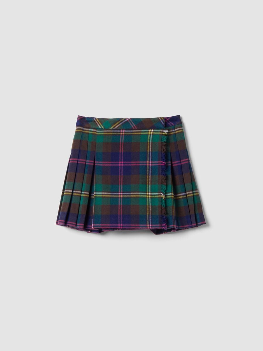 Girls&rsquo; multicolour stretch viscose checked skirt_3
