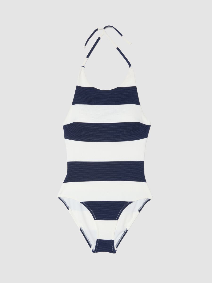 Maillot de bain une pi&egrave;ce bleu et blanc en tissu stretch_5