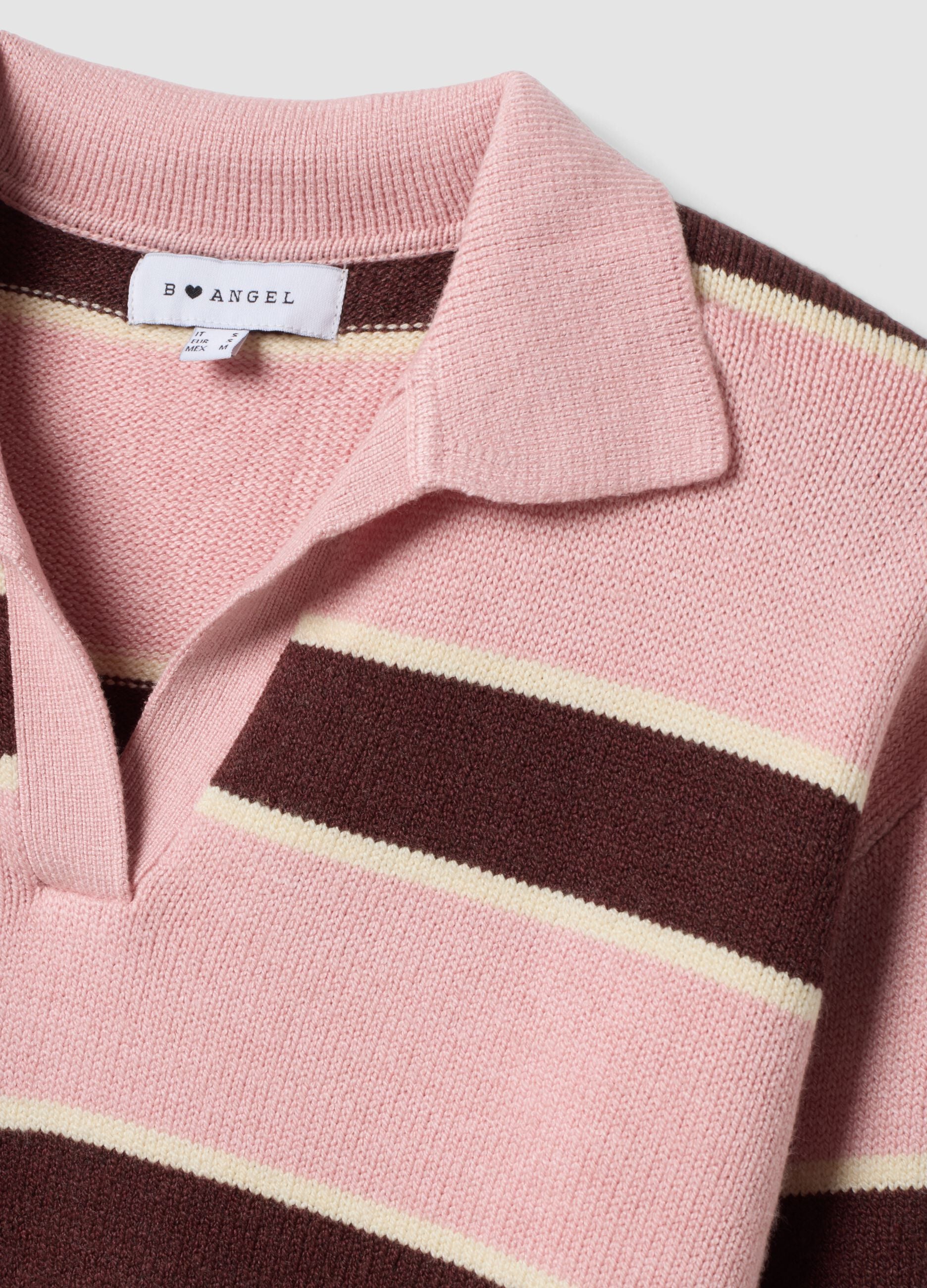Pink striped viscose-blend polo-collar jumper, regular fit