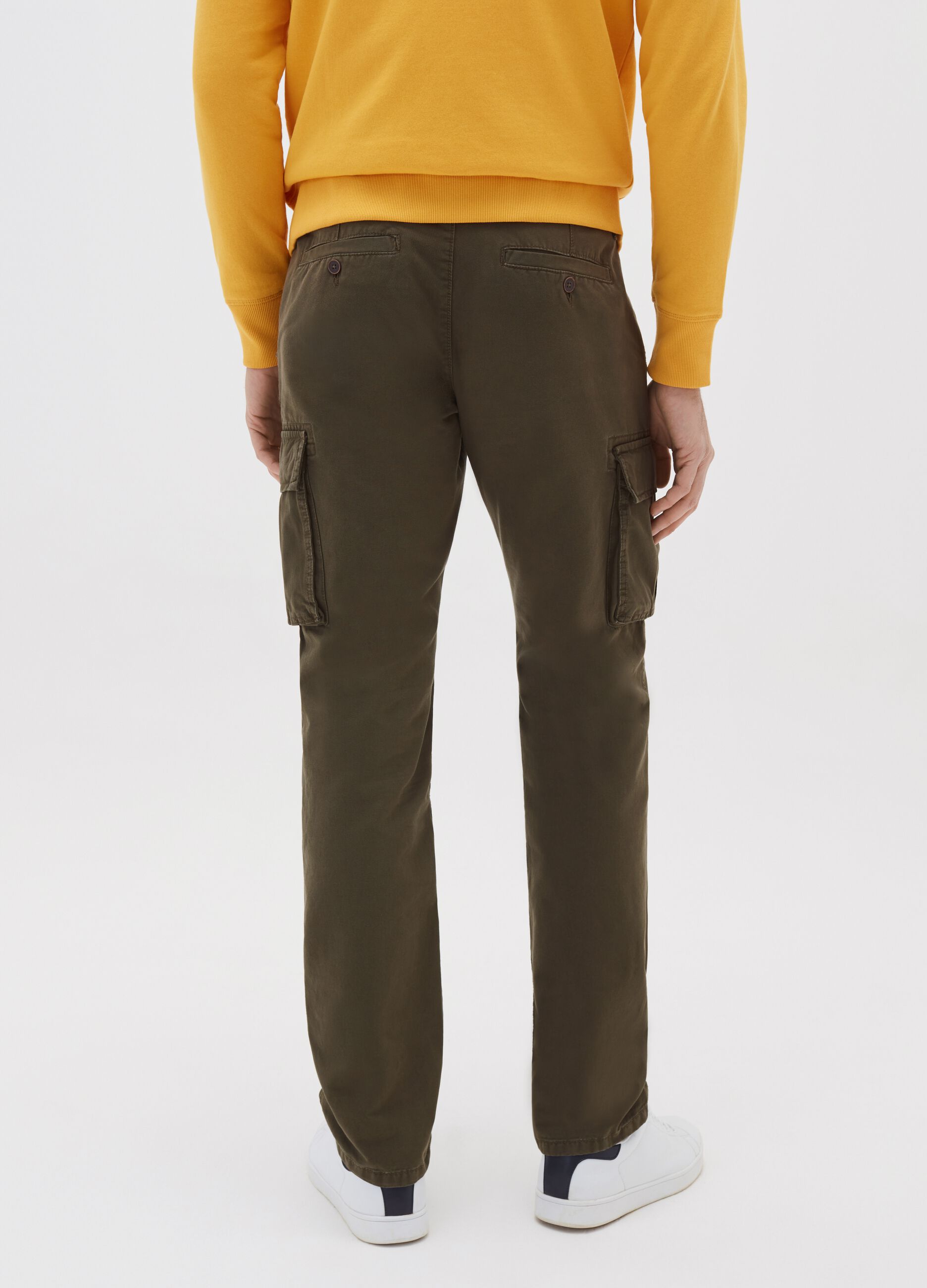 Solid colour 100% cotton cargo trousers