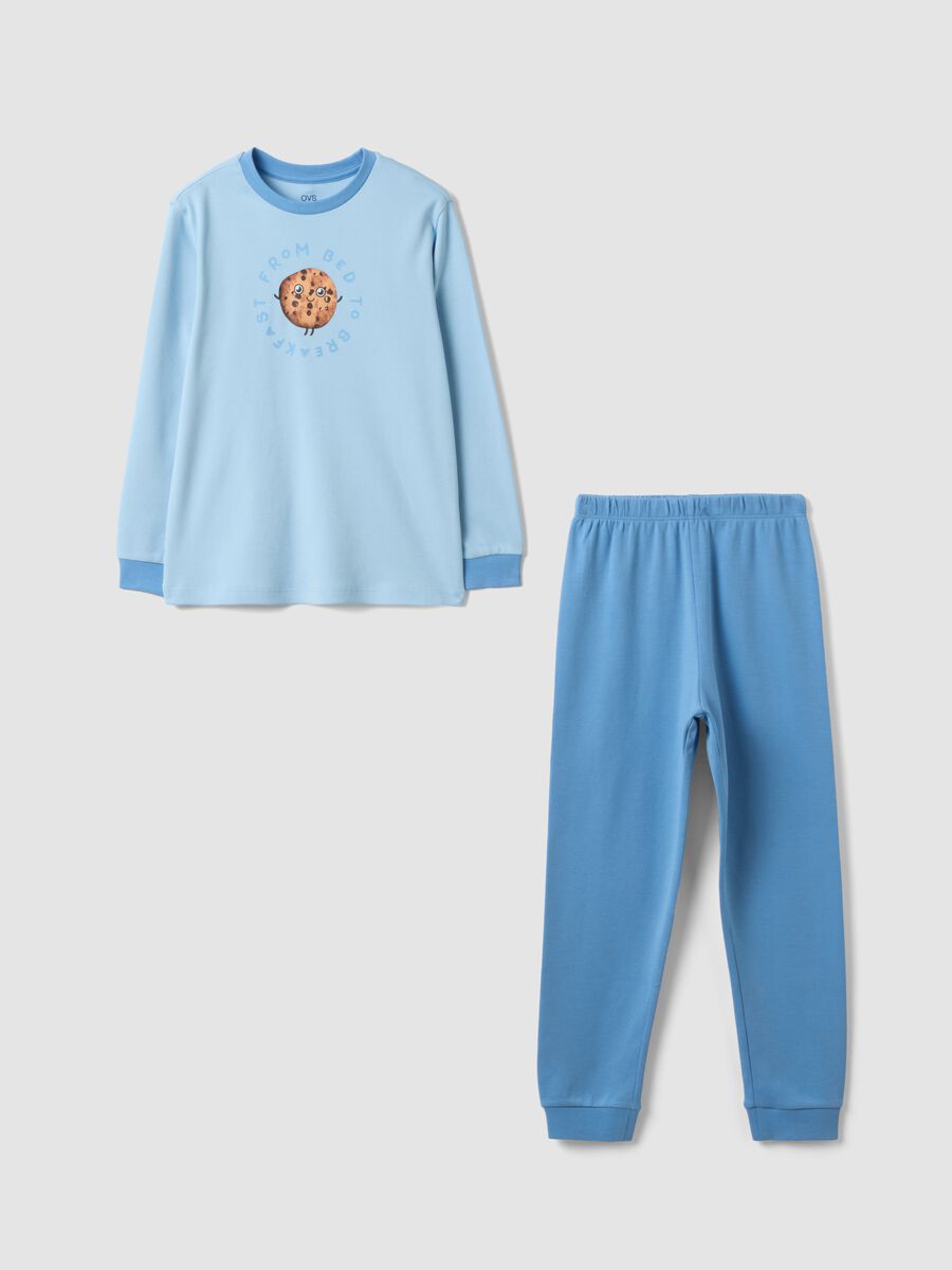 Light blue organic cotton pyjamas with biscuit print_0