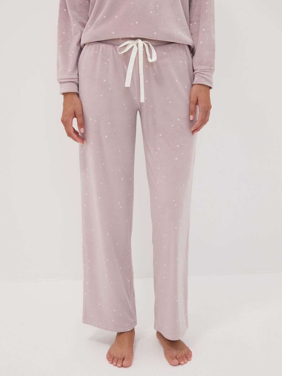 Violette Pyjamahose aus Stretchstoff mit Sternprint_1