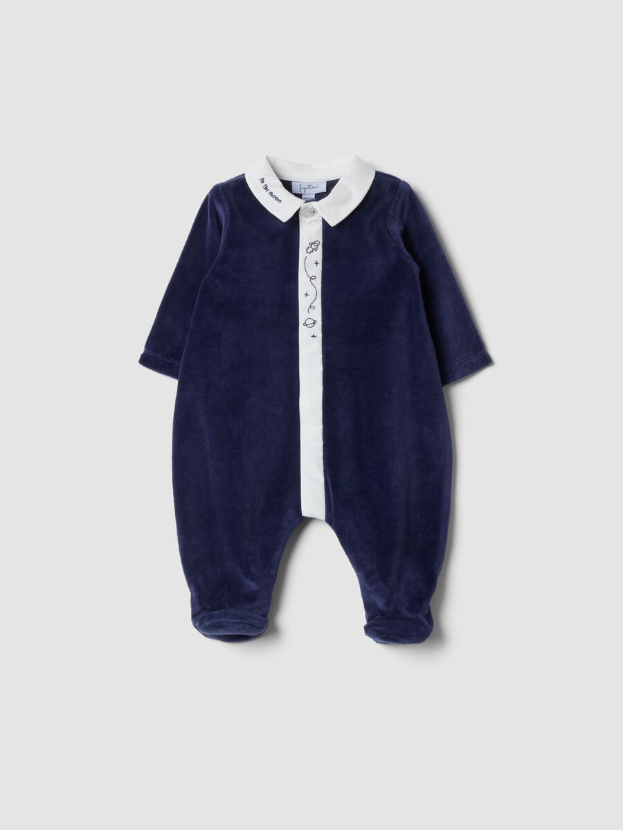 Tutina blu notte in misto cotone organico con colletto_0