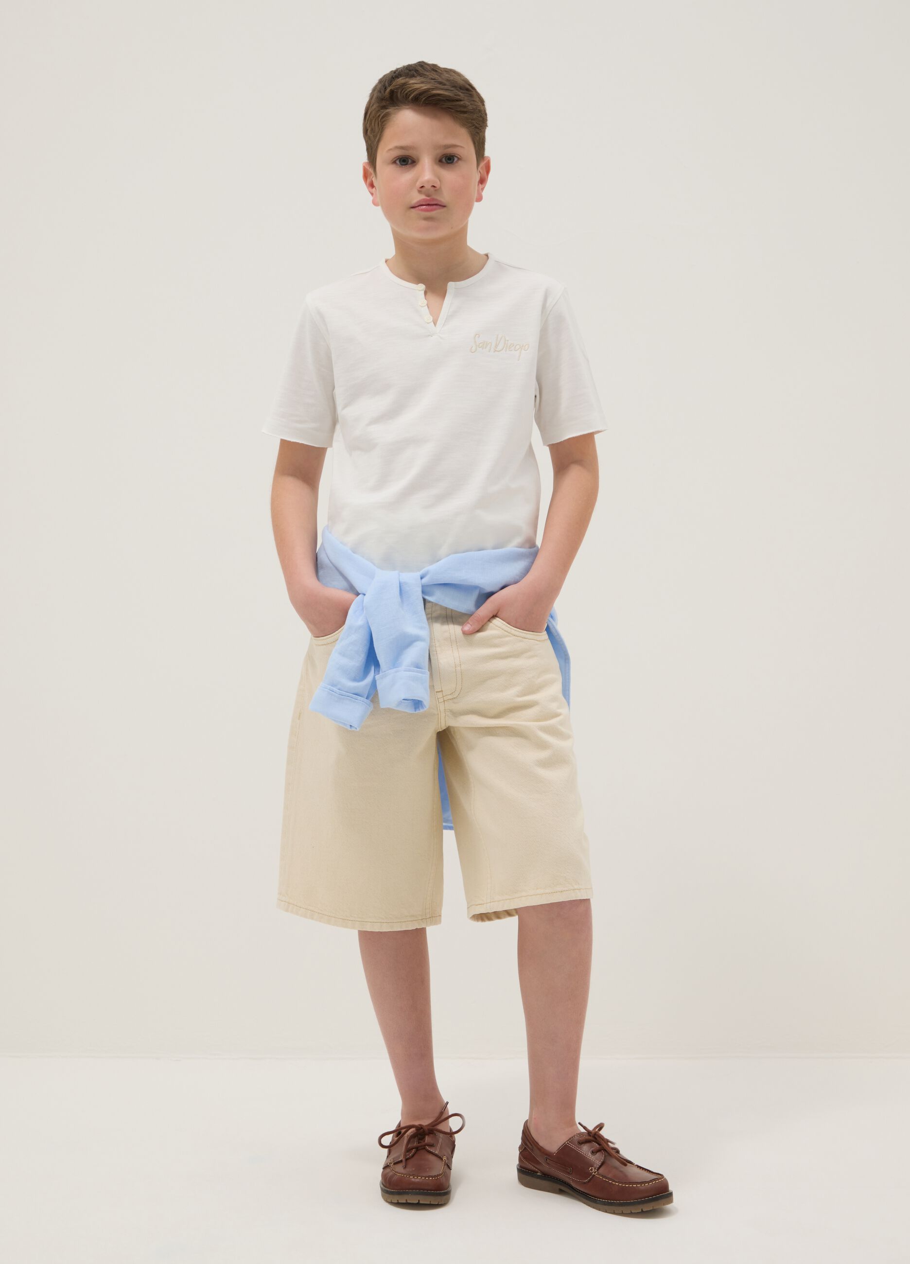 Boys' Beige Pure Cotton Baggy Shorts