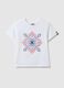 Girls' White Regular Fit Stretch Cotton T-shirt with Print_0