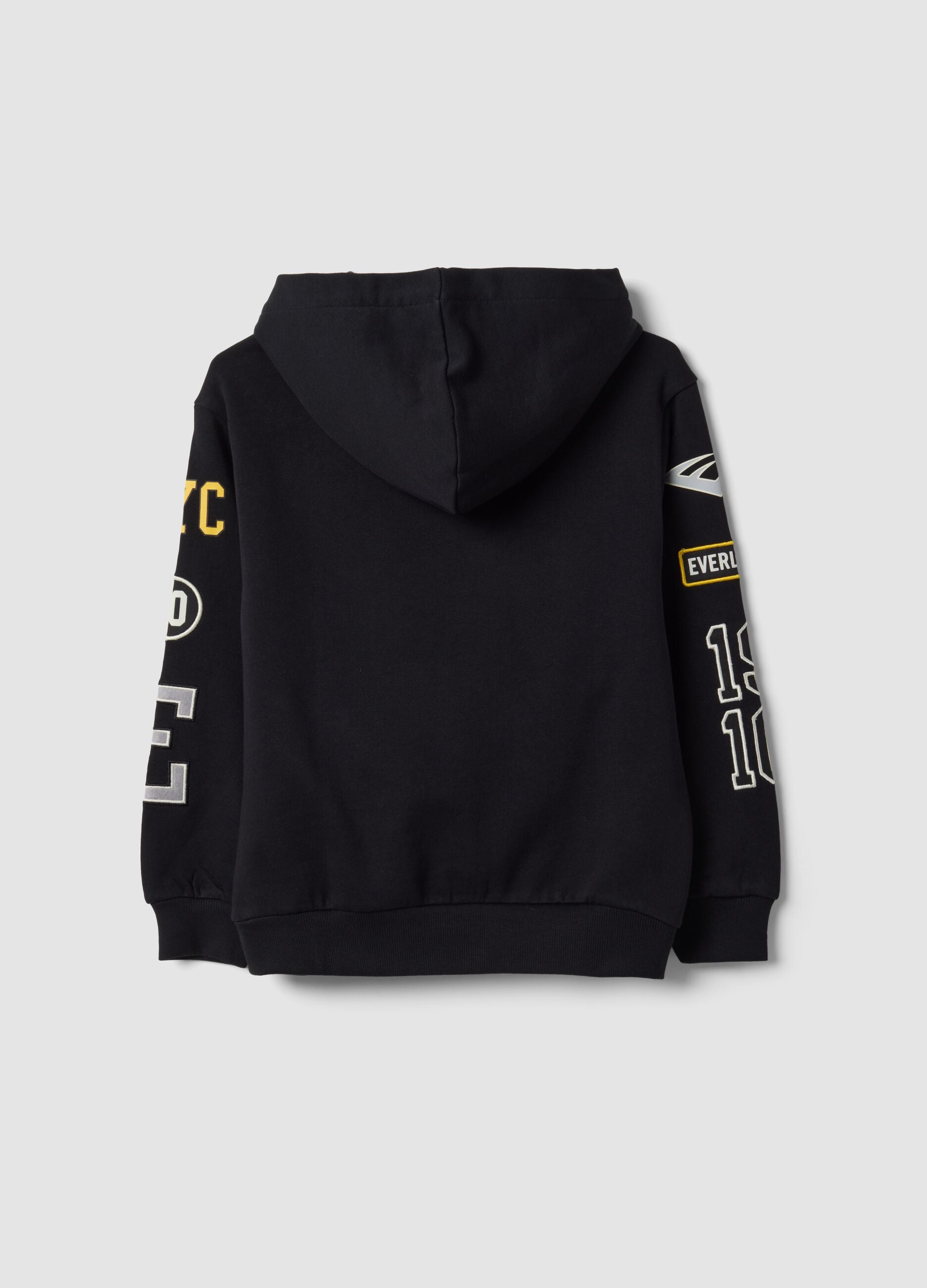 Black pure cotton hooded sweatshirt with decorative prints for boys