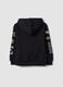 Black pure cotton hooded sweatshirt with decorative prints for boys_1
