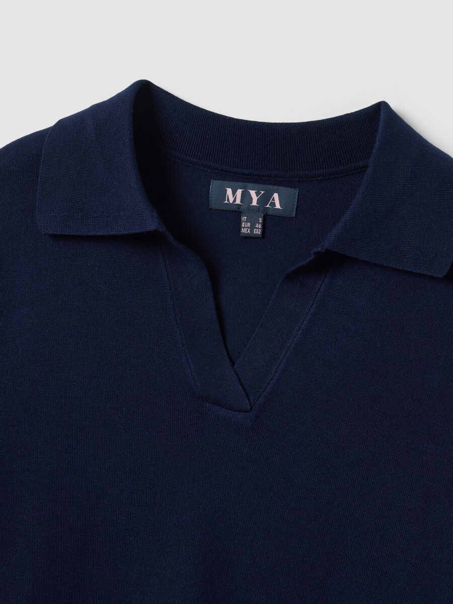 Blue viscose-blend polo-collar jumper with relaxed fit_5