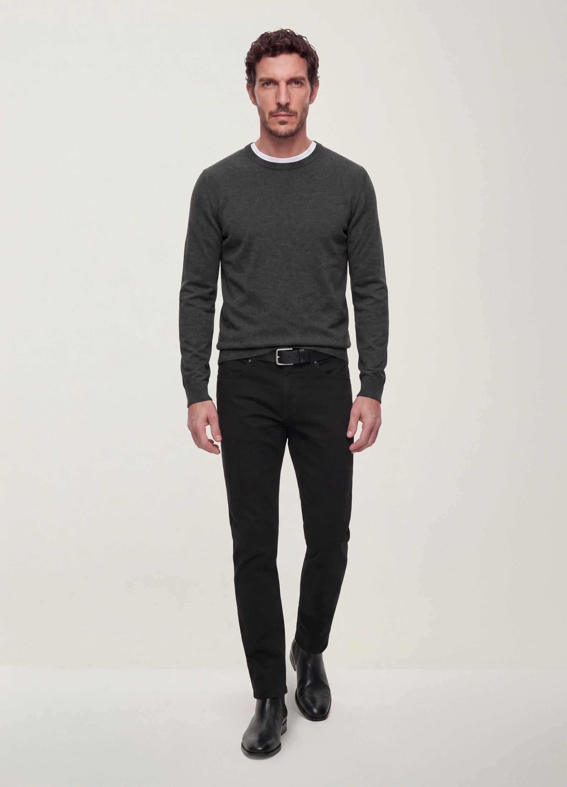 Grey crew-neck viscose-blend jumper, regular fit