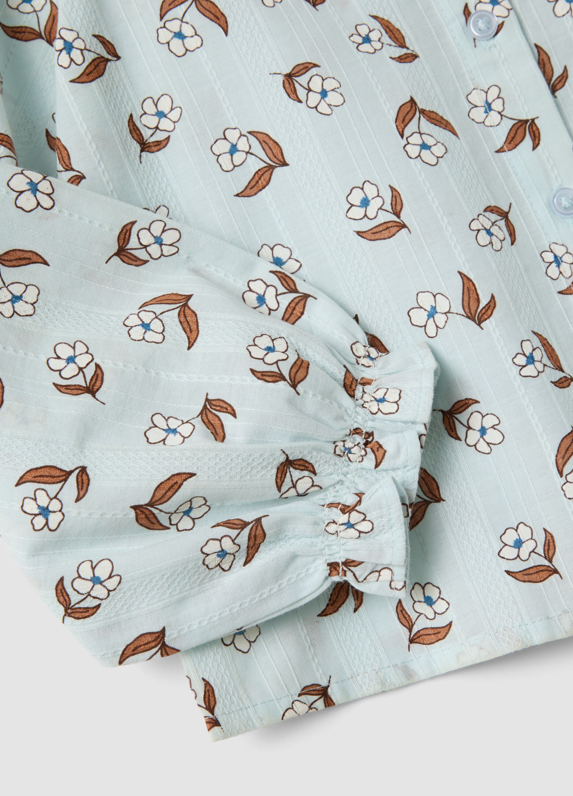 Light blue pure cotton shirt with floral print