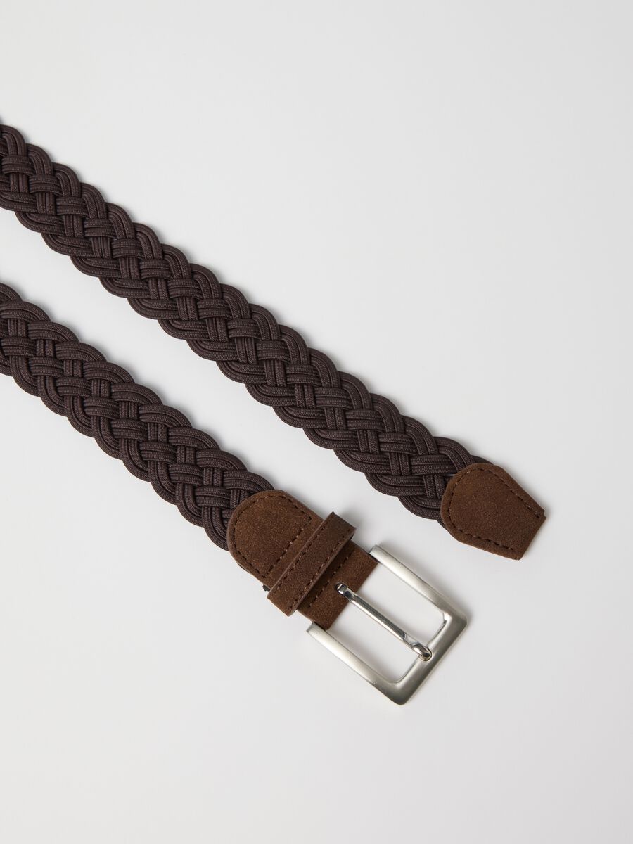 Braided brown belt with metal buckle_1