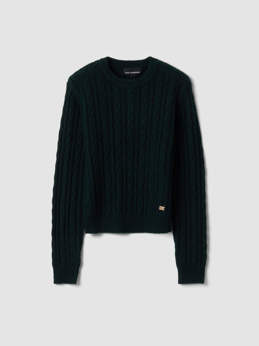 Green crew-neck cable-knit wool-blend jumper, regular fit_0