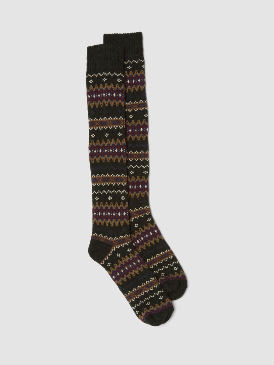 Green long cotton and stretch wool socks_0