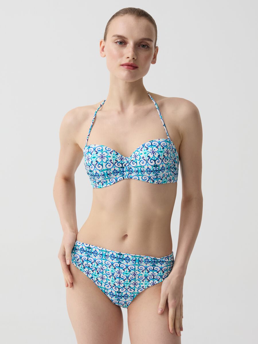Bandeau bikini top with majolica print_0
