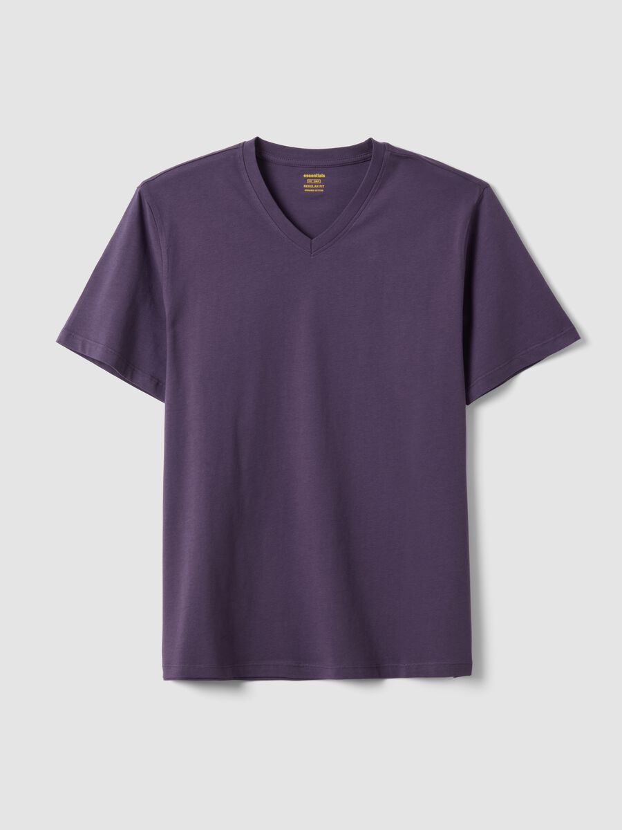 Purple pure cotton regular fit V-neck T-shirt_4